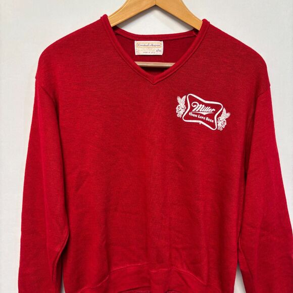Vintage Creslan & Rayon 60s 70s Sweater Men Size Large Miller Beer Theme C053 27 - Picture 9 of 14